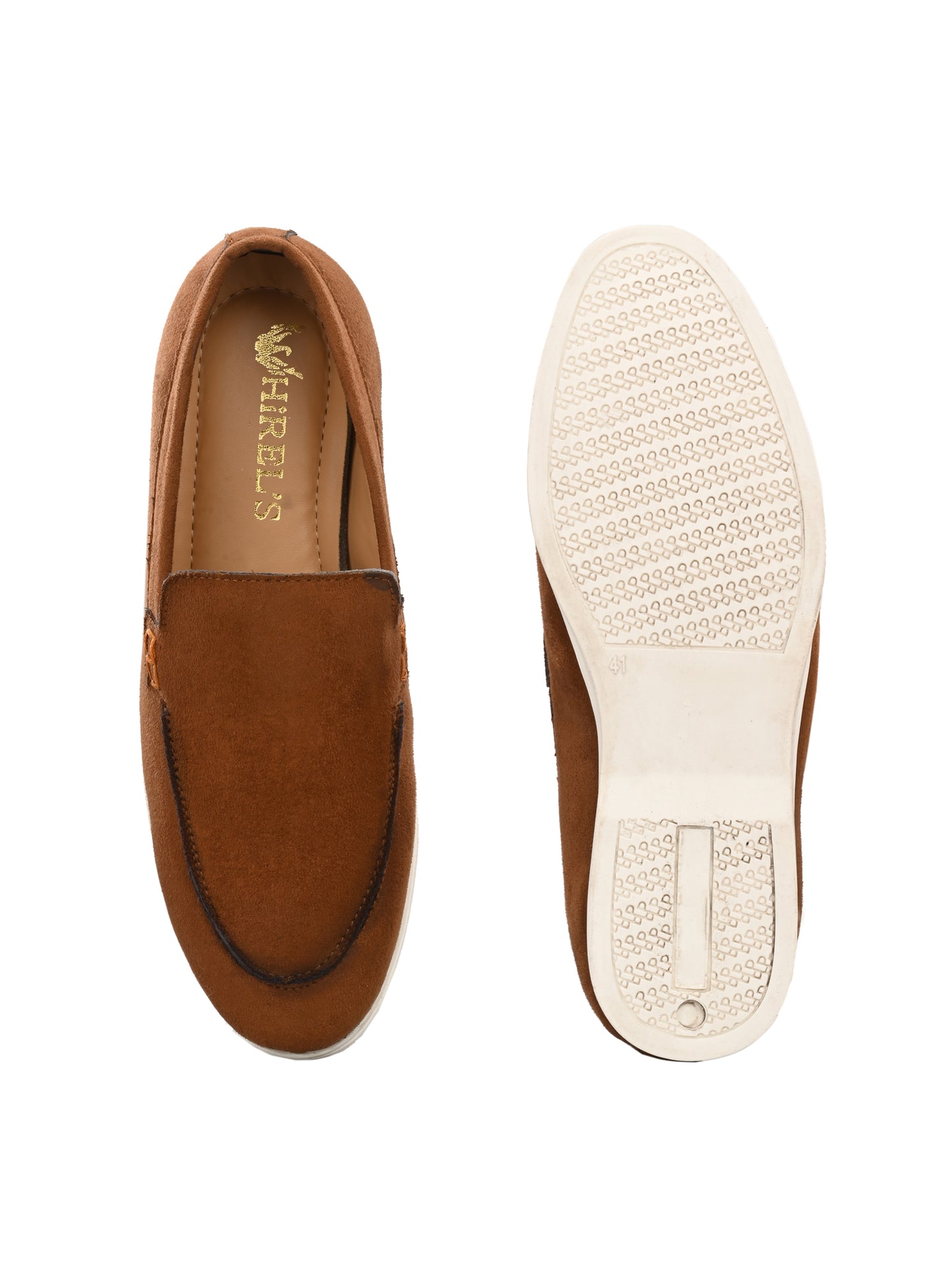 HiREL'S Men's Tan Suede Slip-On Loafer Moccasins with White Sole