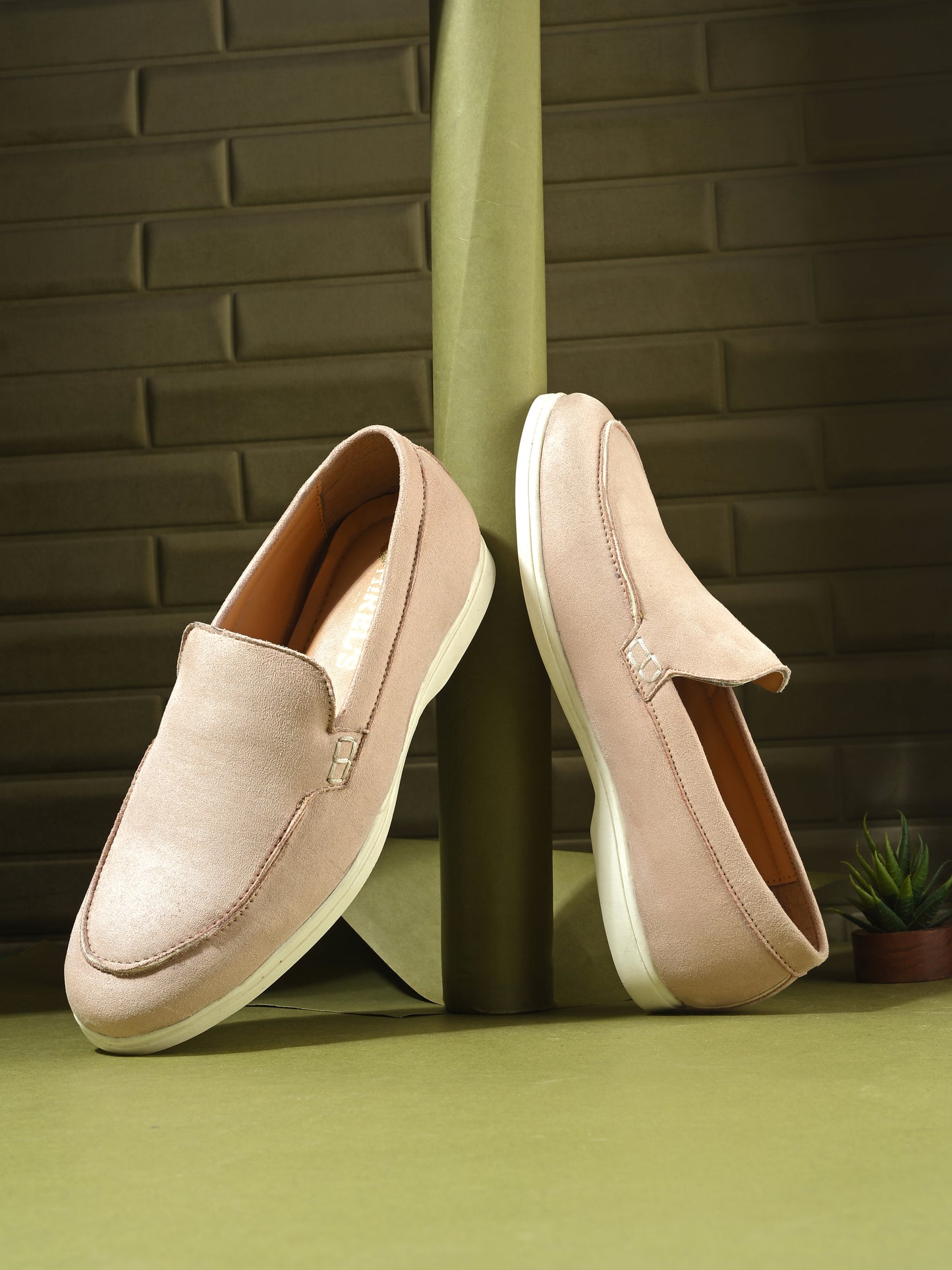 Mens Beige Suede Slip On Loafers