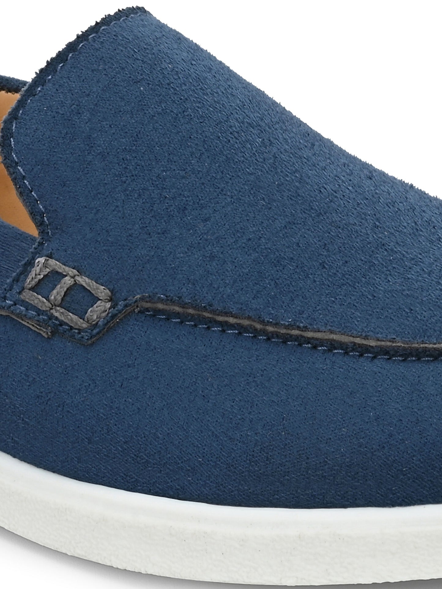 HiREL'S Men's Blue Suede Slip-On Loafer Moccasins with White Sole