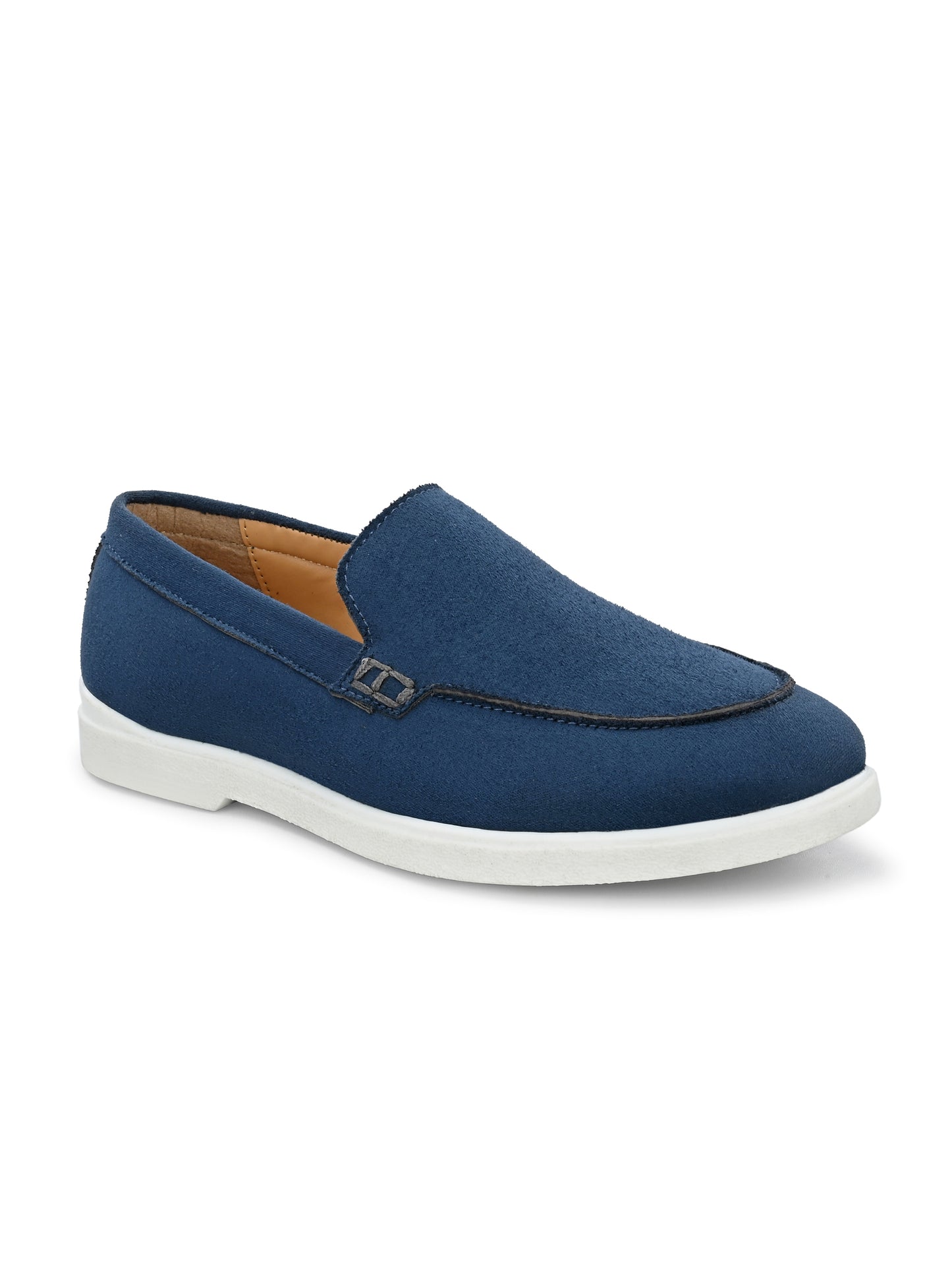 HiREL'S Men's Blue Suede Slip-On Loafer Moccasins with White Sole