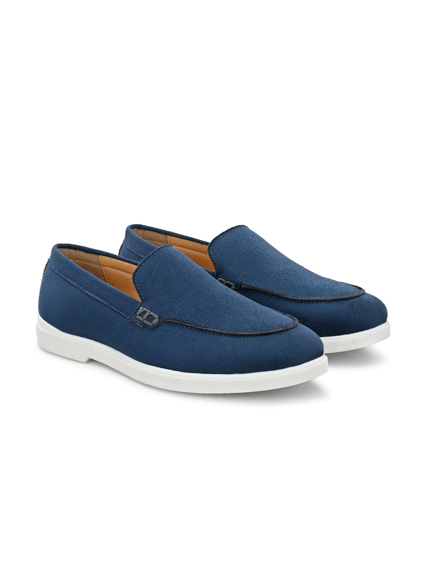 HiREL'S Men's Blue Suede Slip-On Loafer Moccasins with White Sole