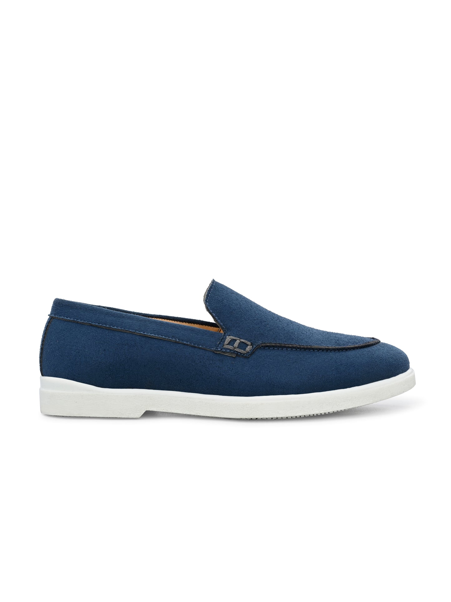 HiREL'S Men's Blue Suede Slip-On Loafer Moccasins with White Sole