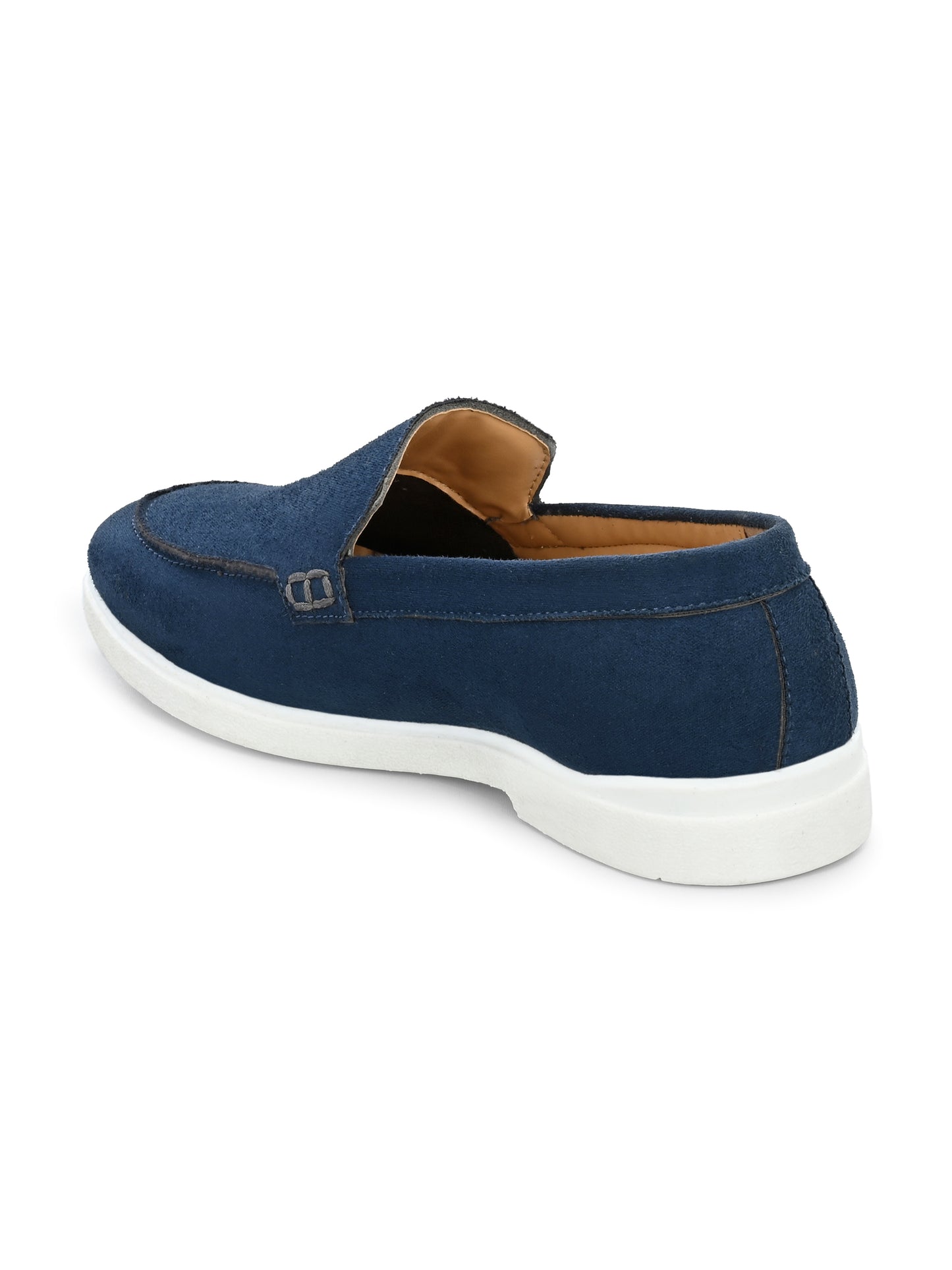 HiREL'S Men's Blue Suede Slip-On Loafer Moccasins with White Sole