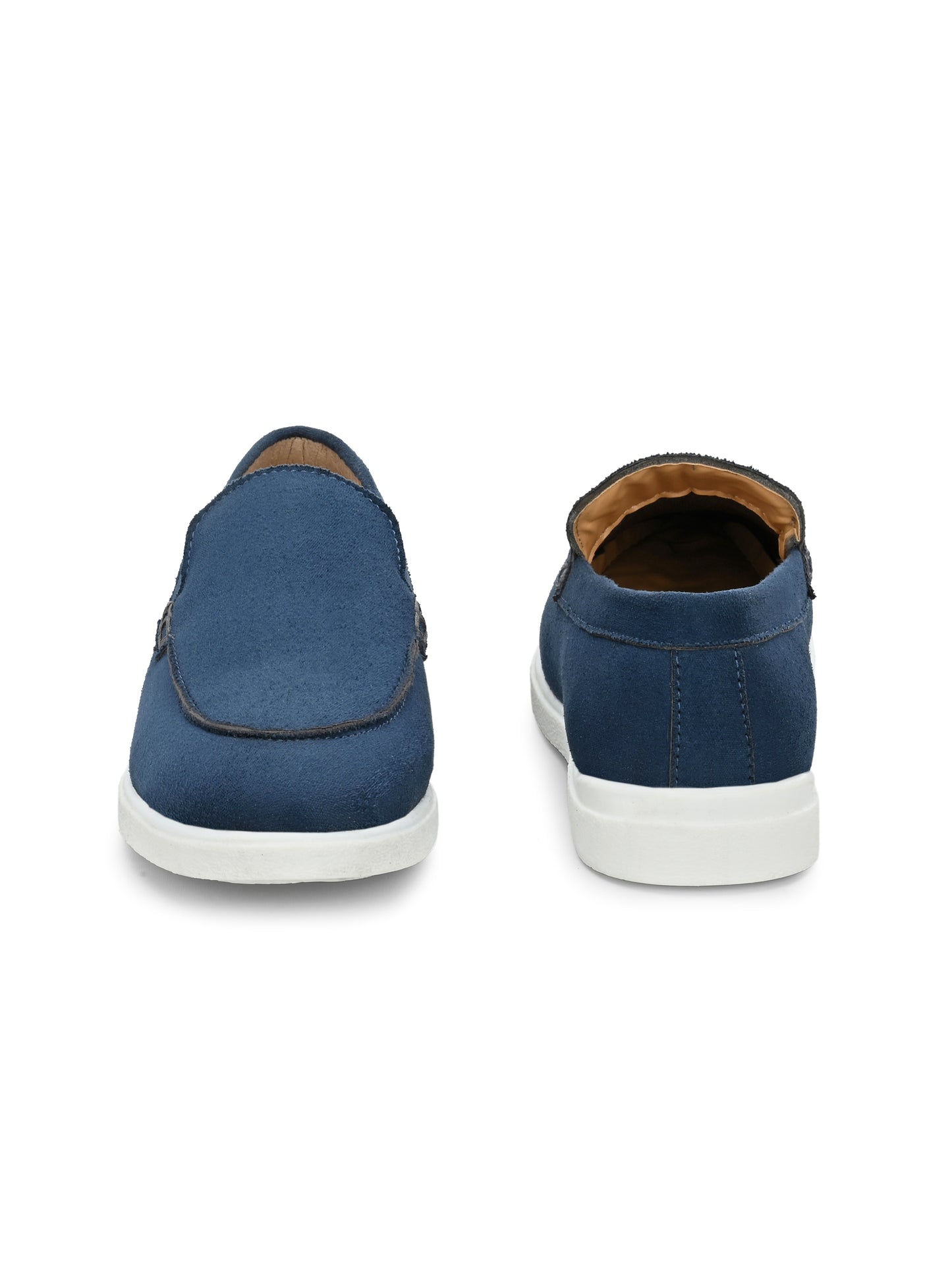 HiREL'S Men's Blue Suede Slip-On Loafer Moccasins with White Sole