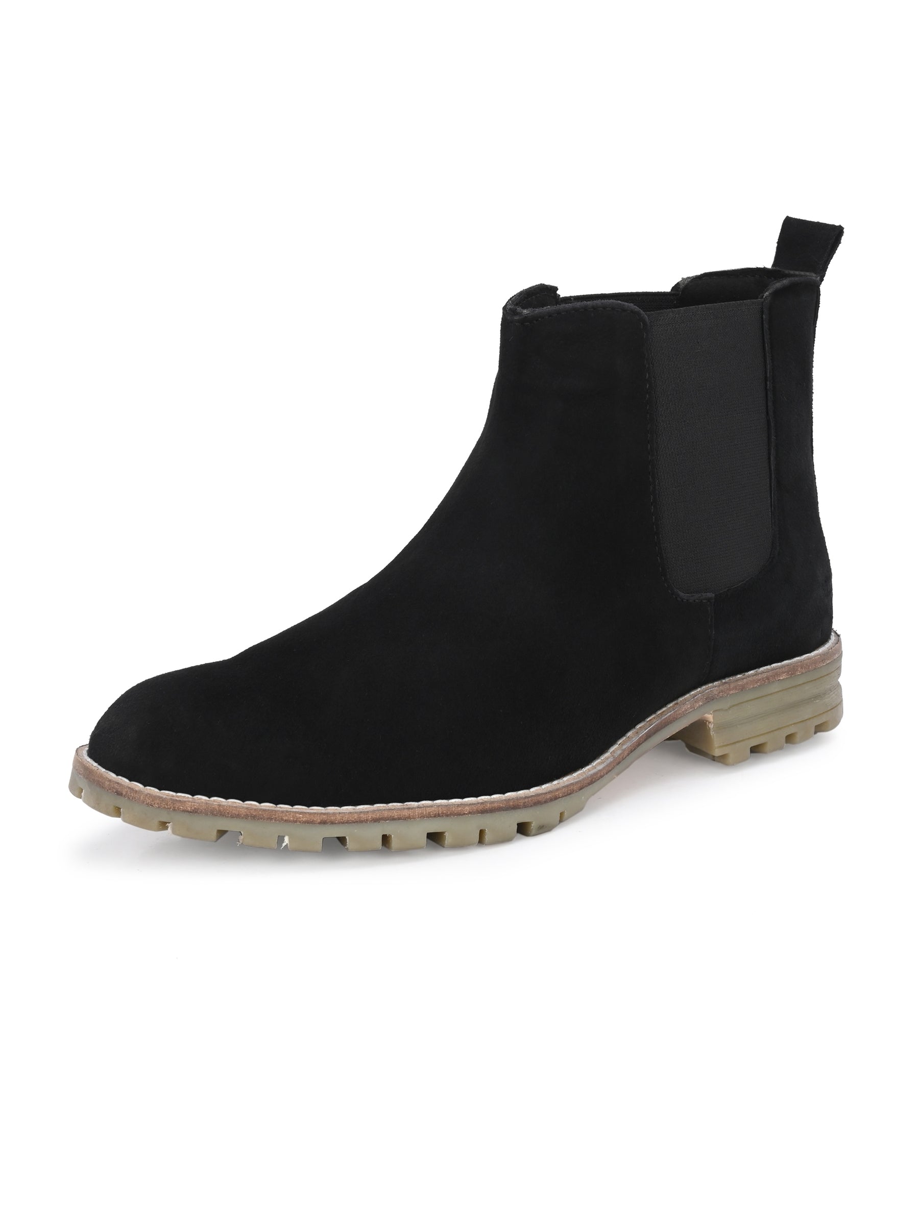 Men's Black Mid-Top Suede Chelsea Boots