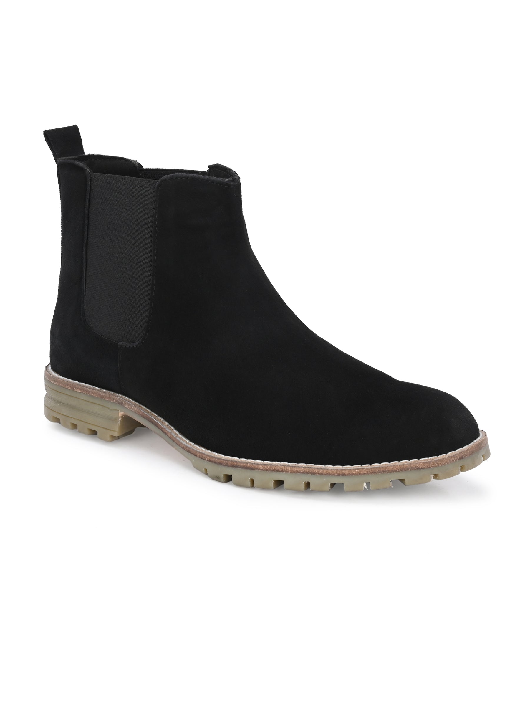 Men's Black Mid-Top Suede Chelsea Boots