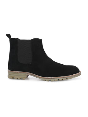 Men's Black Mid-Top Suede Chelsea Boots