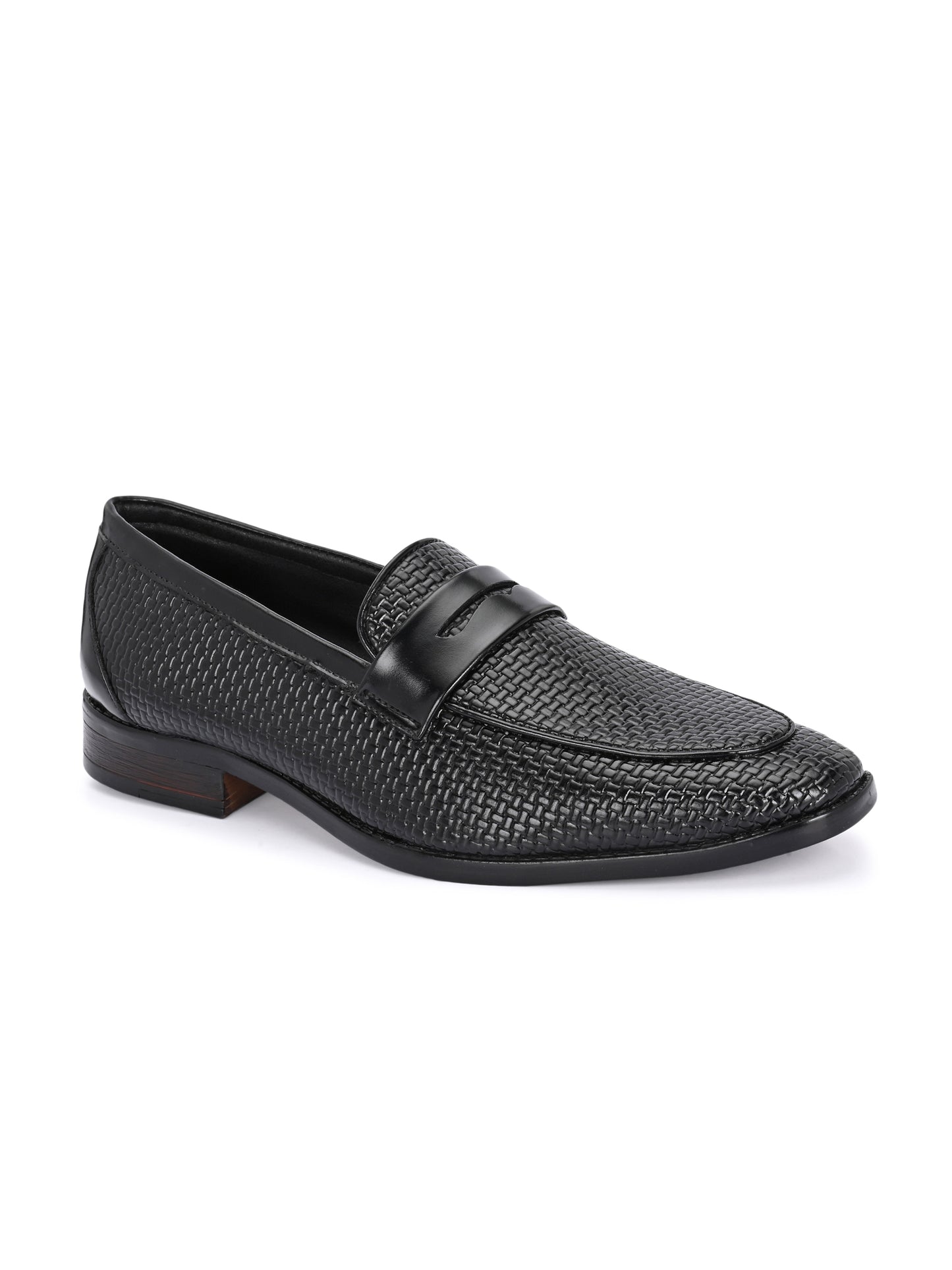 HiREL'S Men's Black Slip On|Wrinkle Free|Weaving Patter|Soft Cushioned Insole, Slip-Resistance