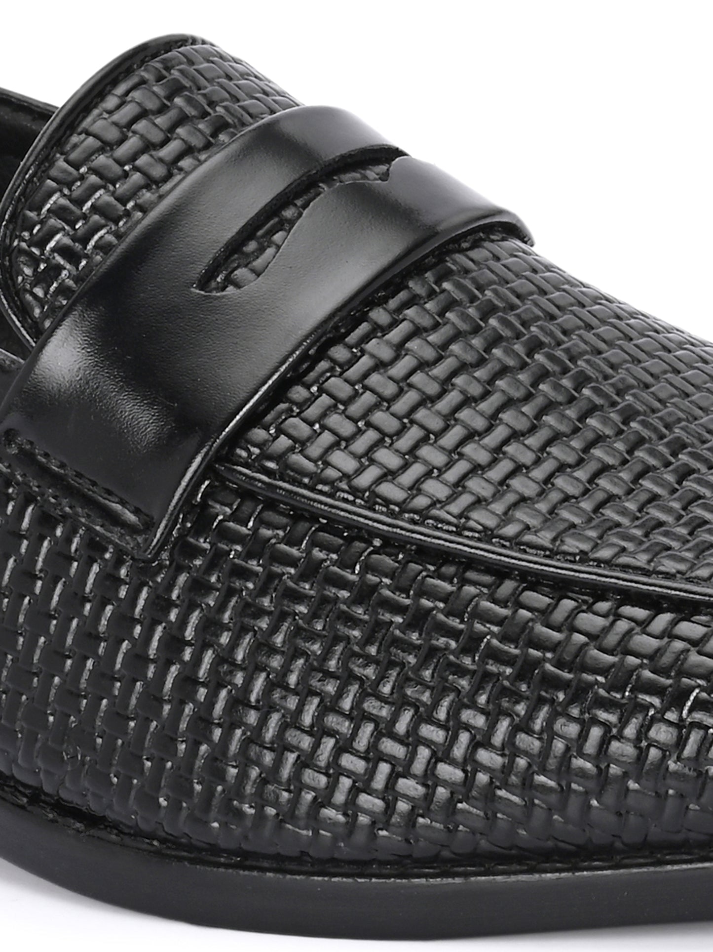 HiREL'S Men's Black Slip On|Wrinkle Free|Weaving Patter|Soft Cushioned Insole, Slip-Resistance