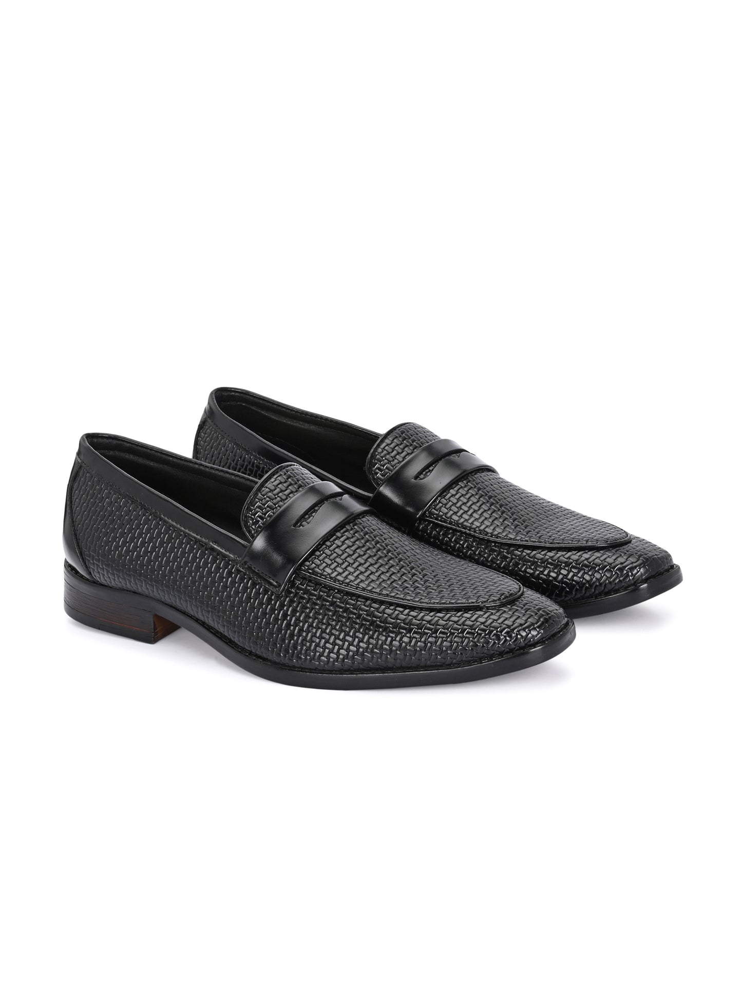 HiREL'S Men's Black Slip On|Wrinkle Free|Weaving Patter|Soft Cushioned Insole, Slip-Resistance