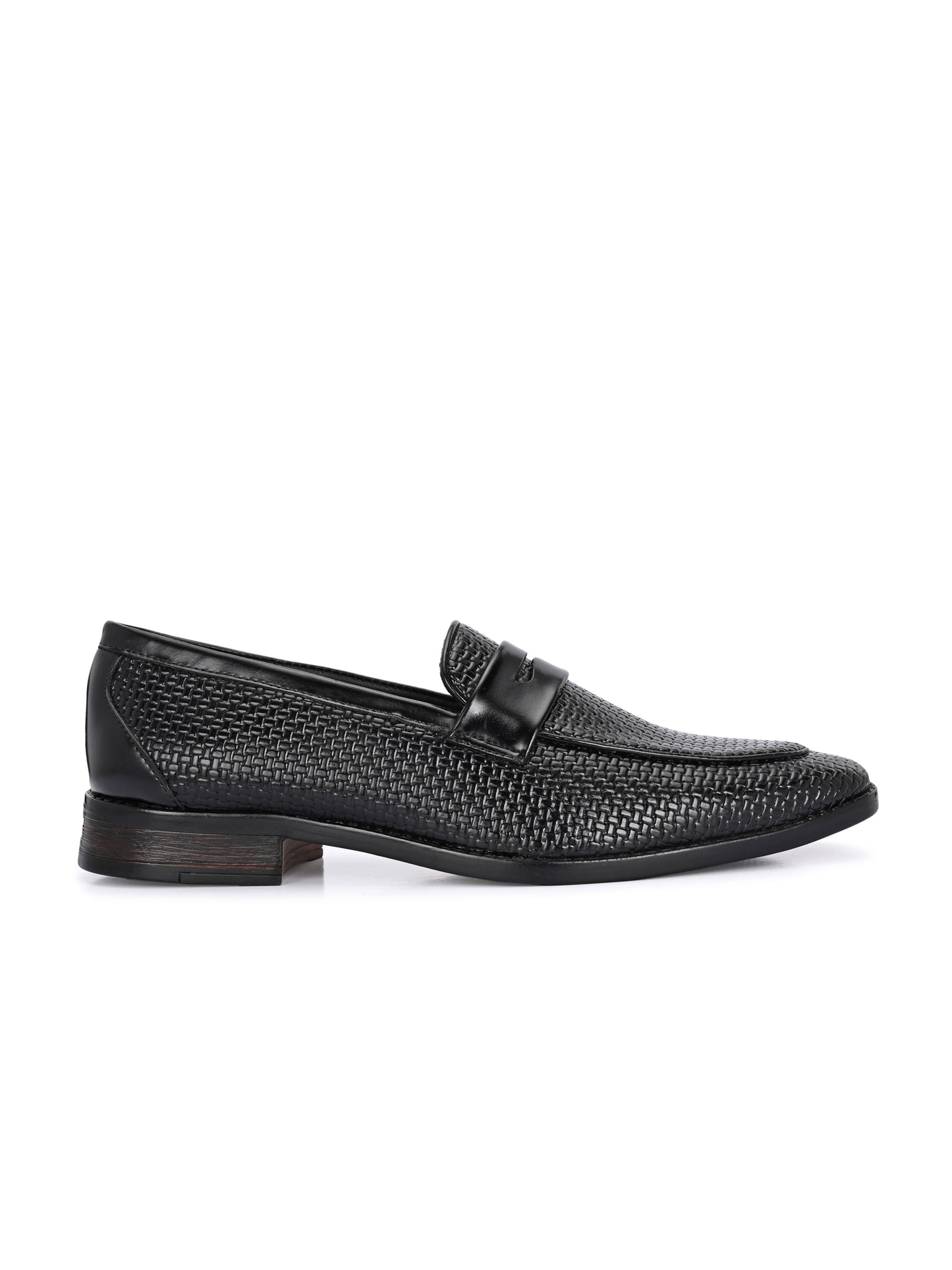 HiREL'S Men's Black Slip On|Wrinkle Free|Weaving Patter|Soft Cushioned Insole, Slip-Resistance