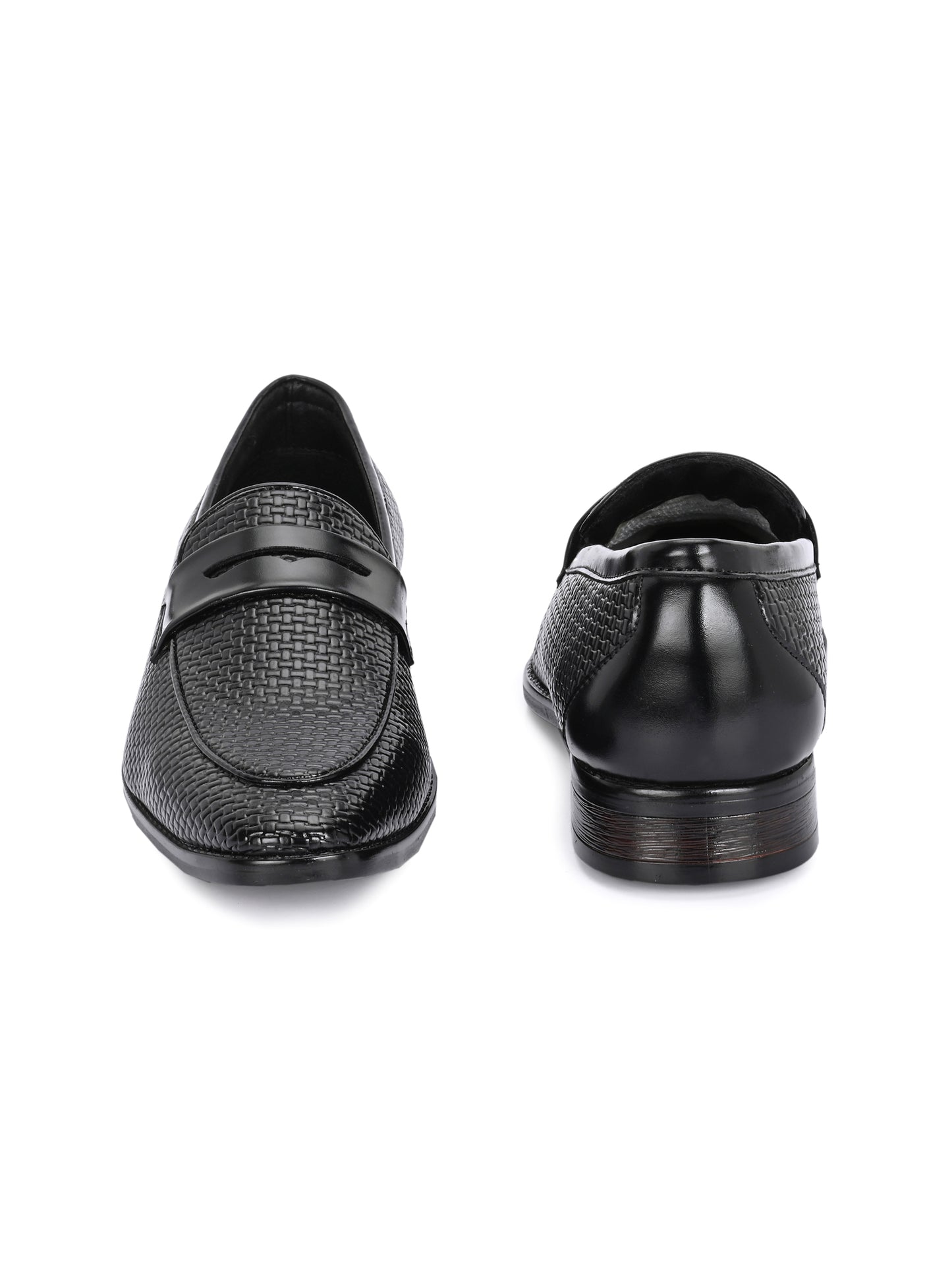 HiREL'S Men's Black Slip On|Wrinkle Free|Weaving Patter|Soft Cushioned Insole, Slip-Resistance