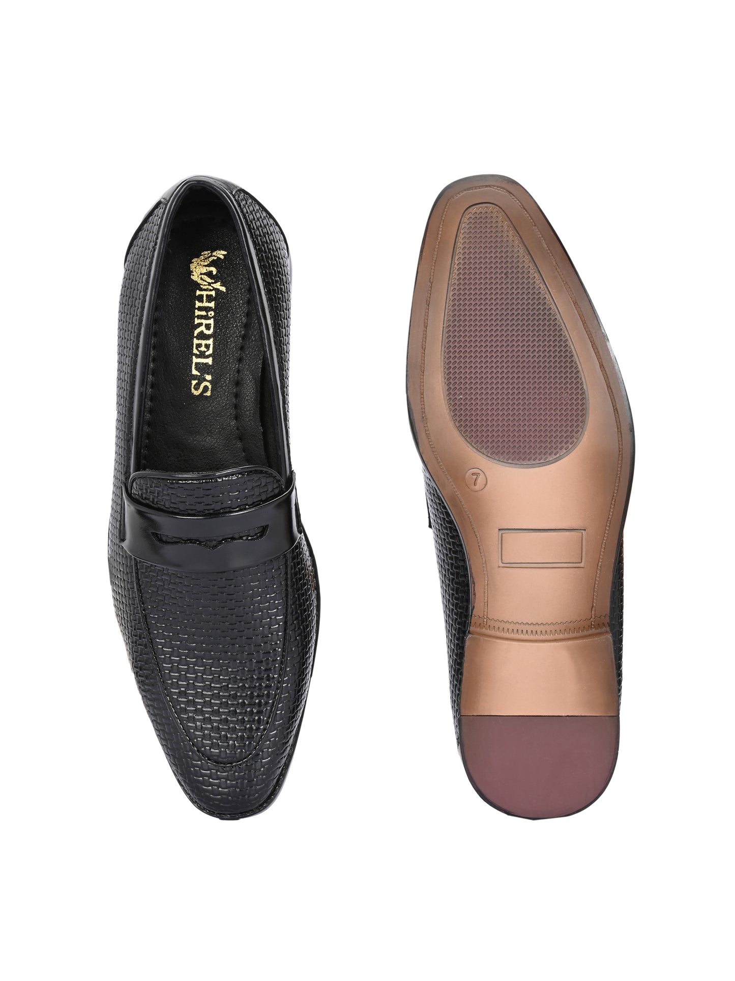HiREL'S Men's Black Slip On|Wrinkle Free|Weaving Patter|Soft Cushioned Insole, Slip-Resistance