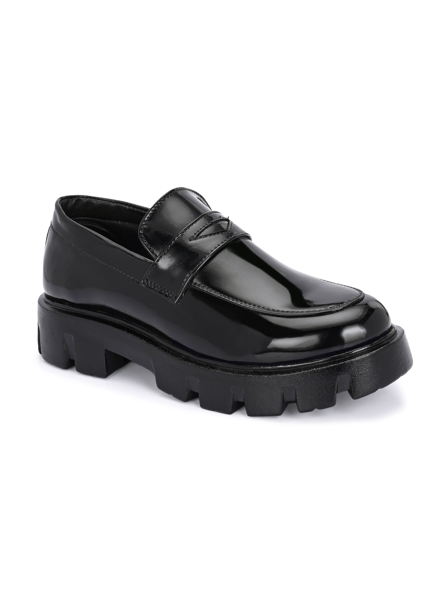 HiREL'S Chunky Penny Loafer for Men, Black, PU Upper with Rubber Sole, Slip-On, Round Toe, Cushioned & Lightweight