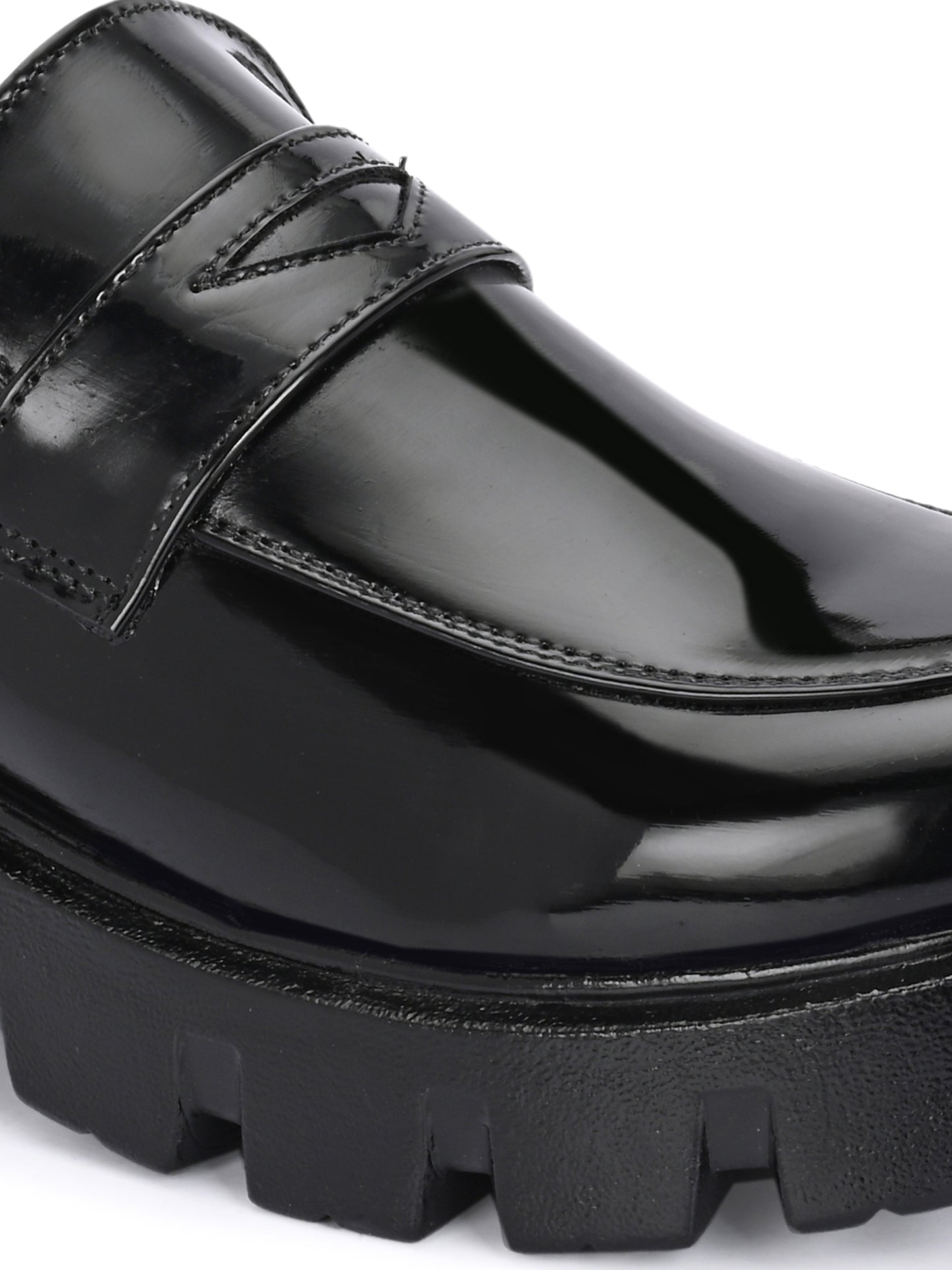 HiREL'S Chunky Penny Loafer for Men, Black, PU Upper with Rubber Sole, Slip-On, Round Toe, Cushioned & Lightweight