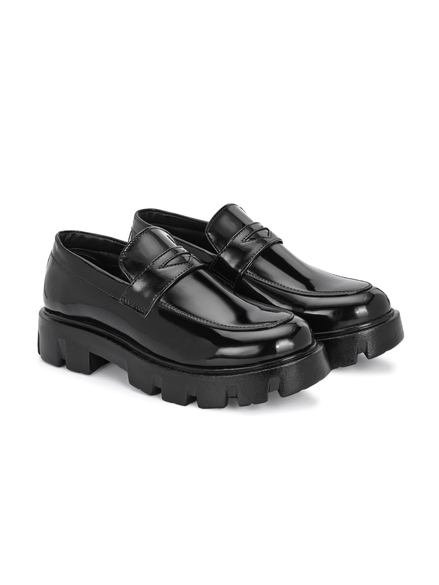 HiREL'S Chunky Penny Loafer for Men, Black, PU Upper with Rubber Sole, Slip-On, Round Toe, Cushioned & Lightweight