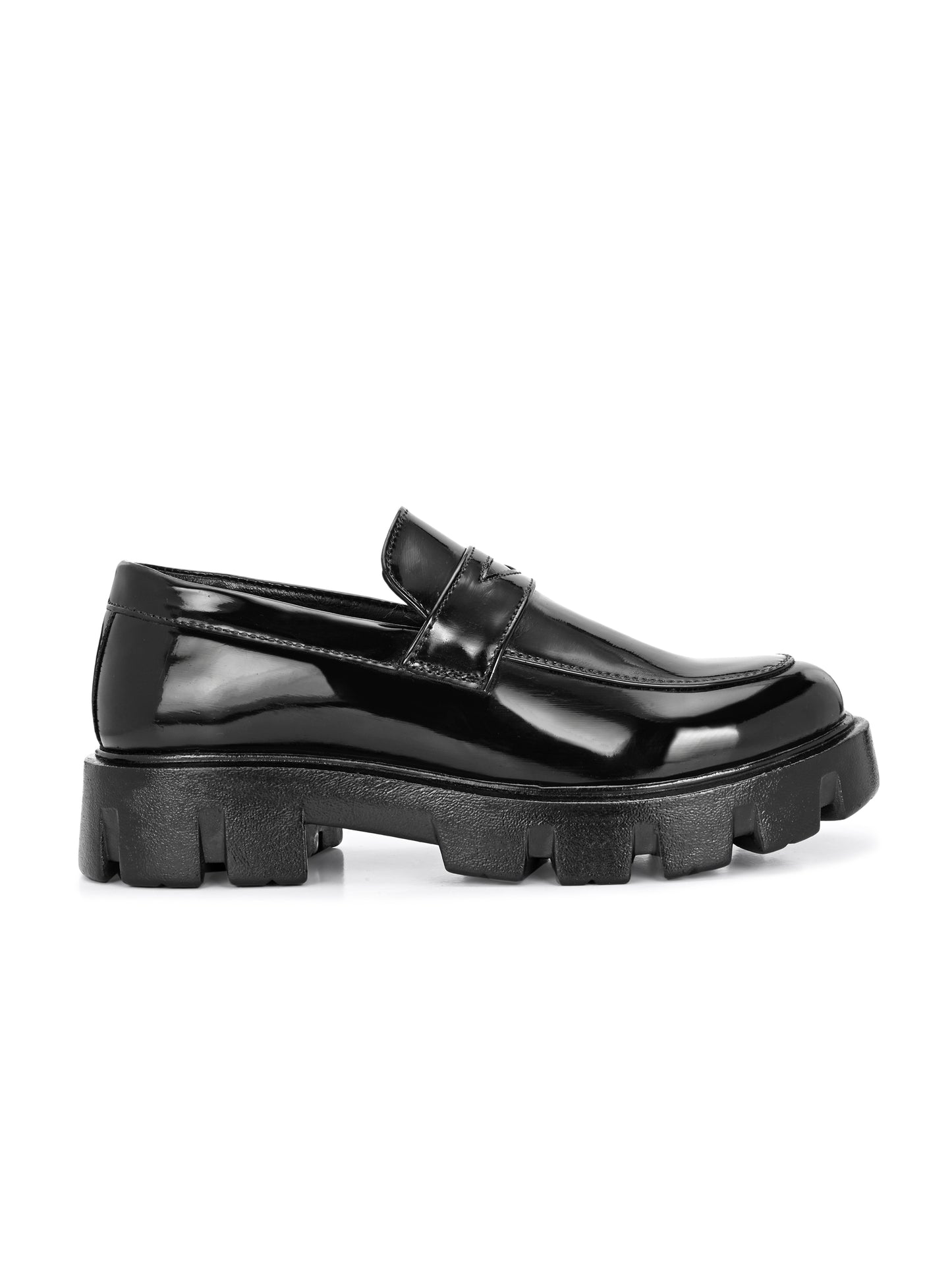 HiREL'S Chunky Penny Loafer for Men, Black, PU Upper with Rubber Sole, Slip-On, Round Toe, Cushioned & Lightweight