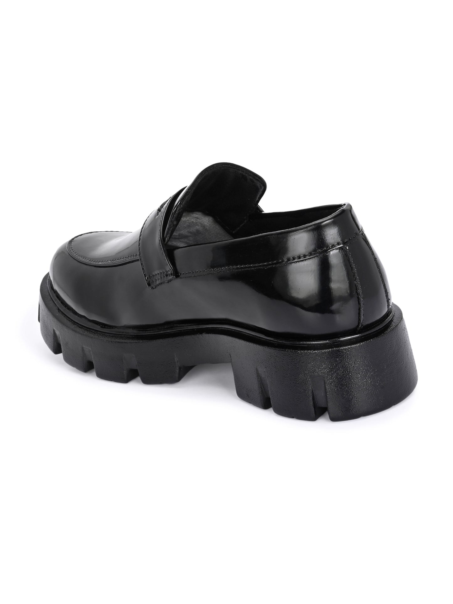 HiREL'S Chunky Penny Loafer for Men, Black, PU Upper with Rubber Sole, Slip-On, Round Toe, Cushioned & Lightweight