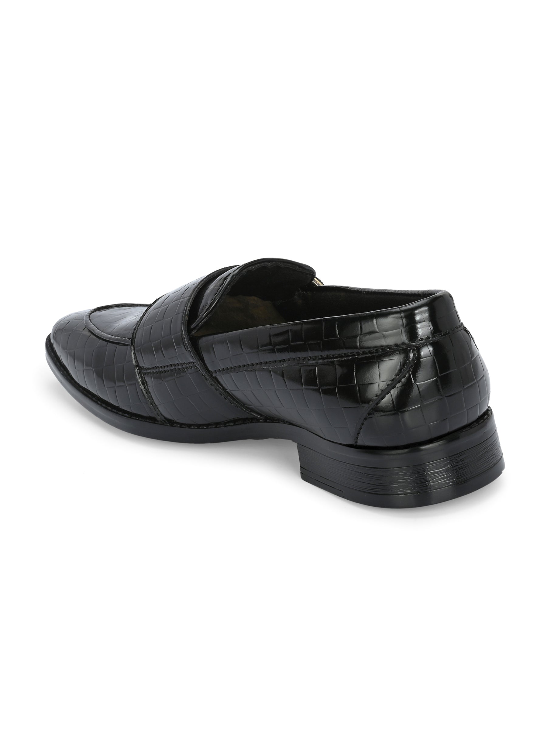 Men's black croc-textured double monk strap loafers