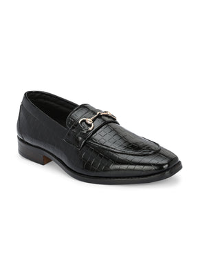 Men's black croc-textured loafers