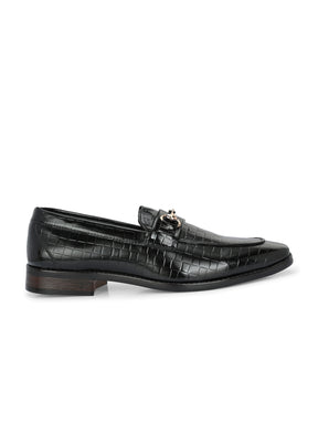 Men's black croc-textured loafers