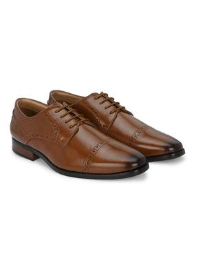 Men's Tan Brogue Round Toe Oxford Shoes