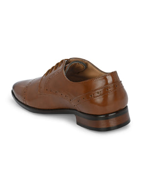 Men's Tan Brogue Round Toe Oxford Shoes