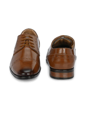 Men's Tan Brogue Round Toe Oxford Shoes