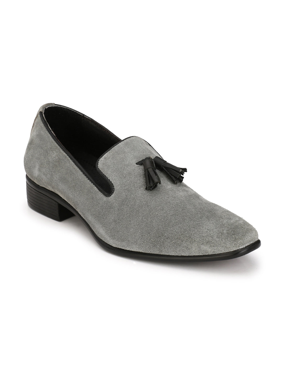 Men's grey suede tassel loafers