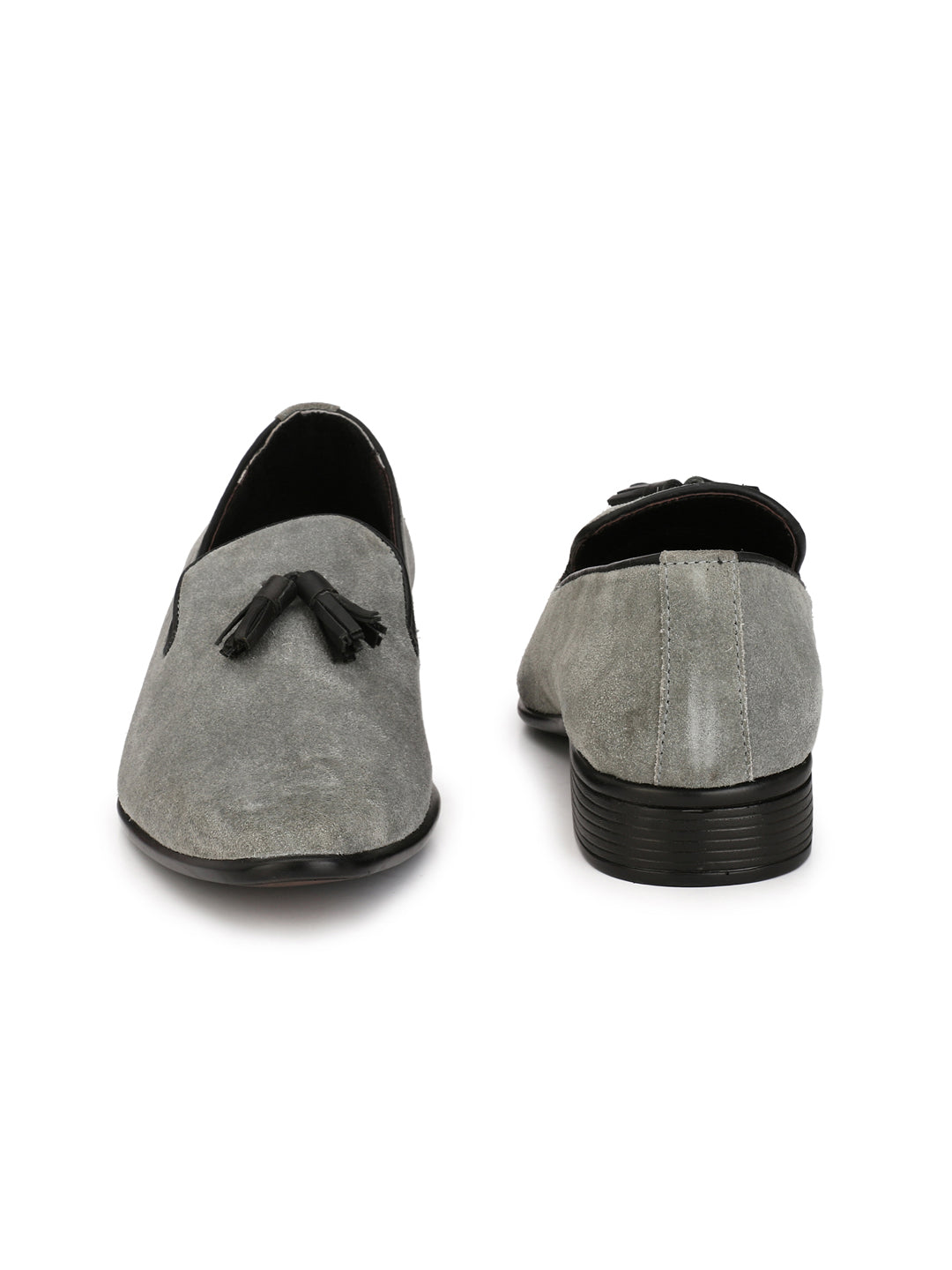 Men's grey suede tassel loafers