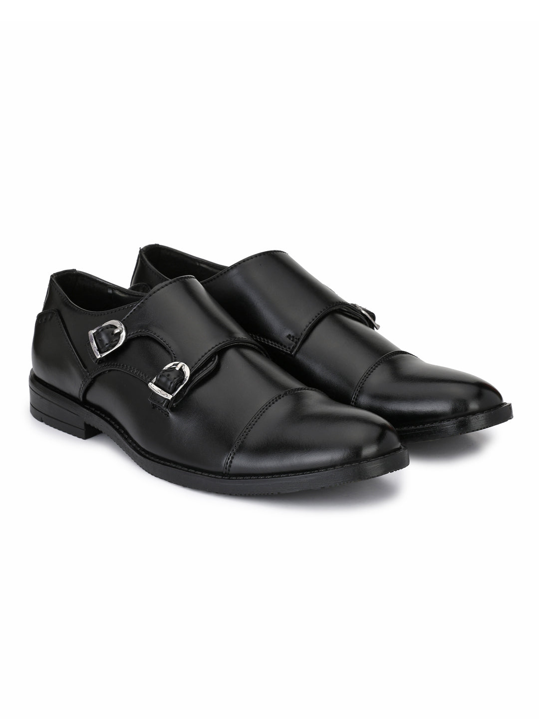 Men's black double monk strap Formal Shoes