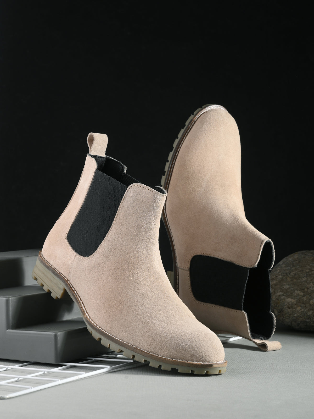 Men's Beige Mid-Top Chelsea Boots