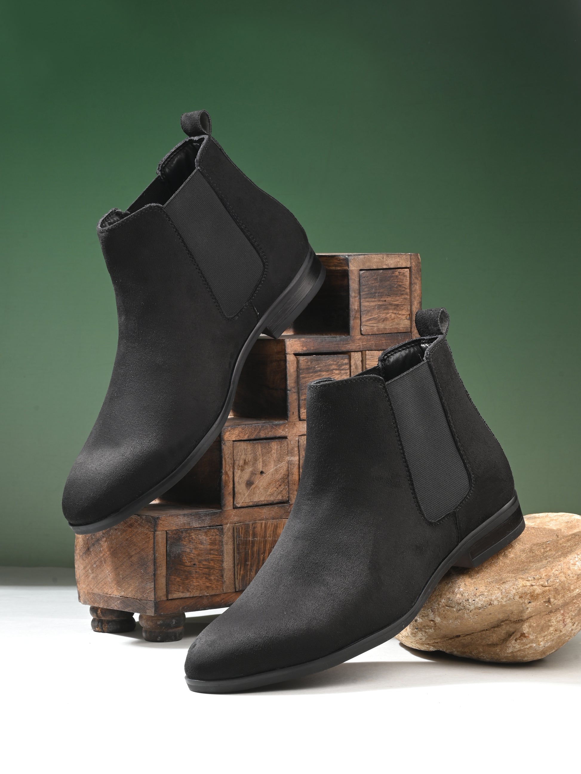 Men's Black Round Toe Suede Chelsea Boots – HIREL'S