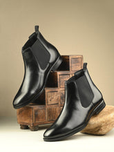 Black Casual Heeled Chelsea Boots for Men