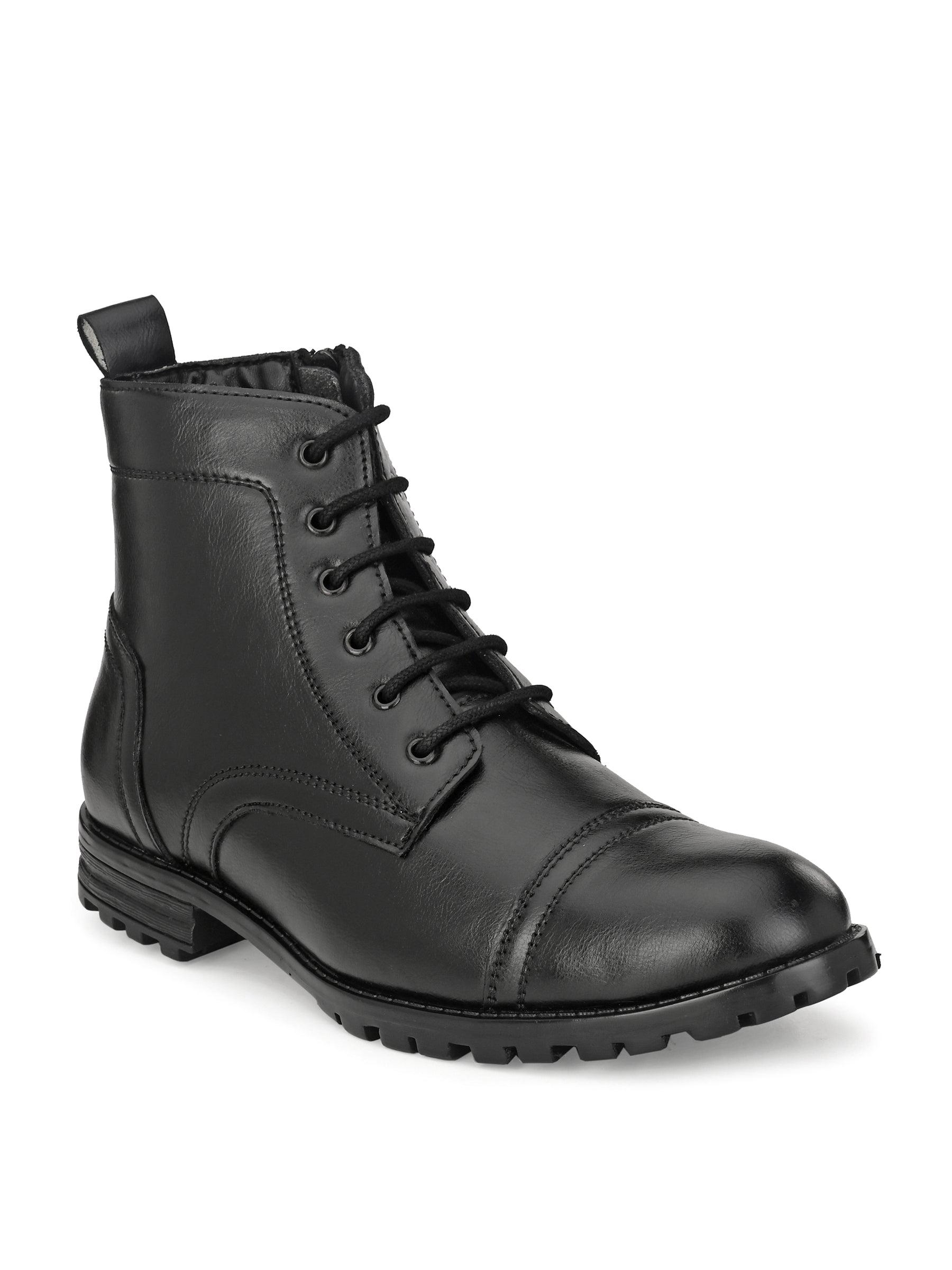 Men's Black Zipper Combat Boots