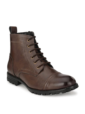 Men's Brown Zipper Combat Boots